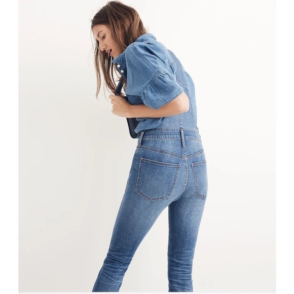 Madewell Denim Jean Overalls in Kemp Wash Bibs Jeans Raw Frayed Hem Size Small S - Picture 11 of 16